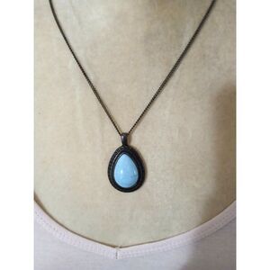 Nine West Bronze Tone Baby Blue Teardrop Pendant 30 Inch Long Necklace